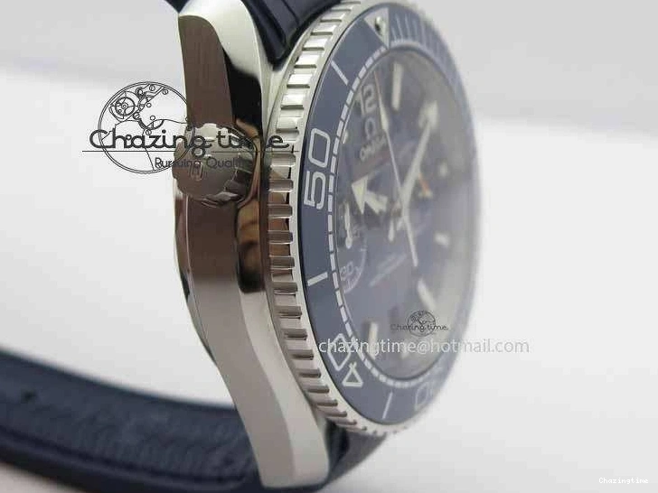 0129 EyeCatching Planet Ocean Master Chronometer SS OM 1:1 Best Edition Blue Dial On Leather Strap A 8176